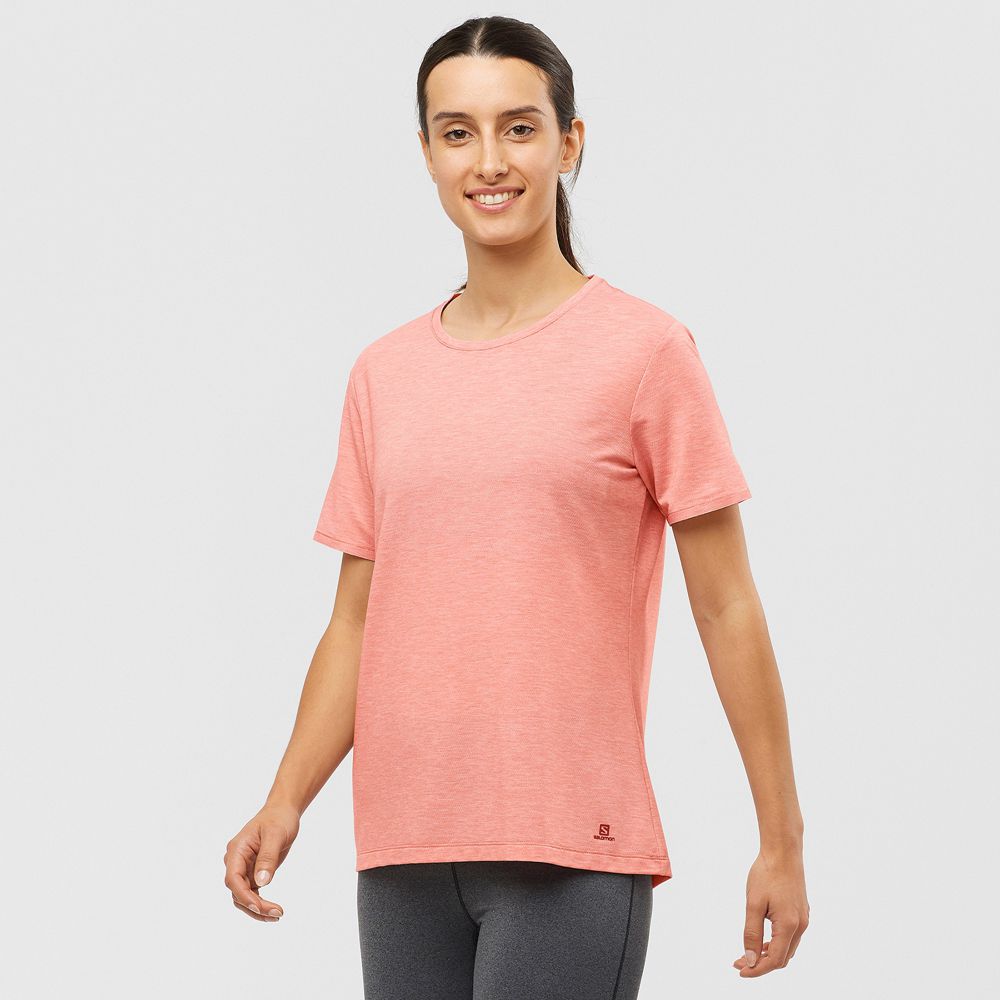 SALOMON ESSENTIAL TENCEL Philippines - Women's Tee Shirts - Coral | 039518-NGW